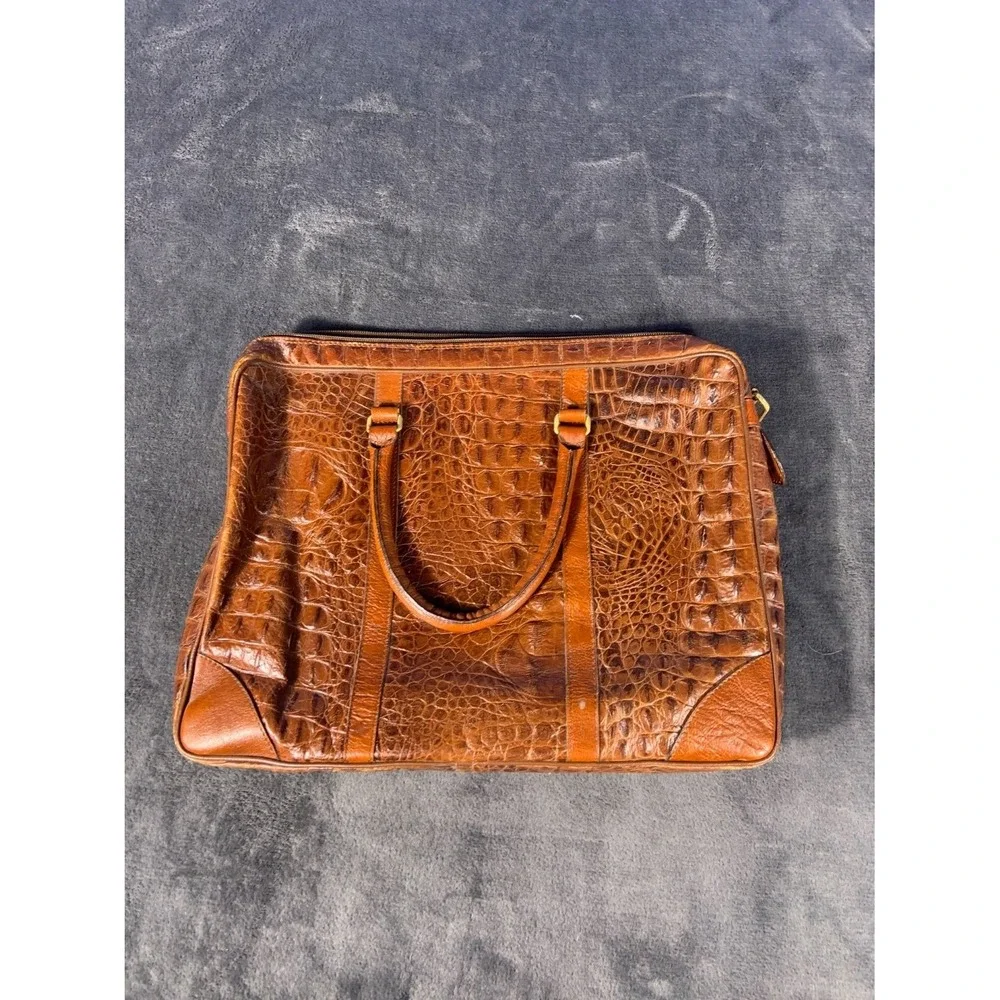 Giudi Italy Brown Crocodile Embossed Leather Briefcase Laptop Bag Large